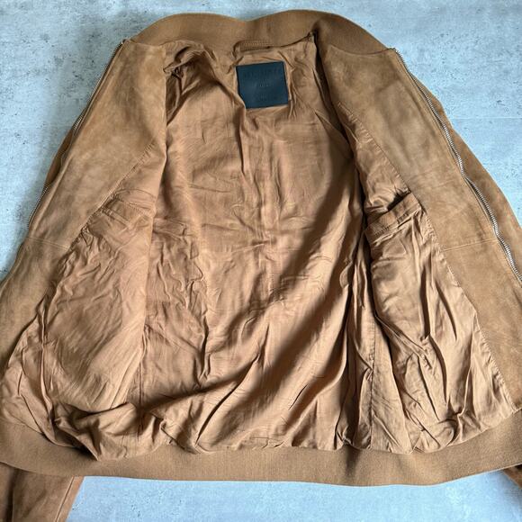 Allsaints kemble suede leather slim fit bomber jacket tan brown Mens size small - Picture 5 of 9